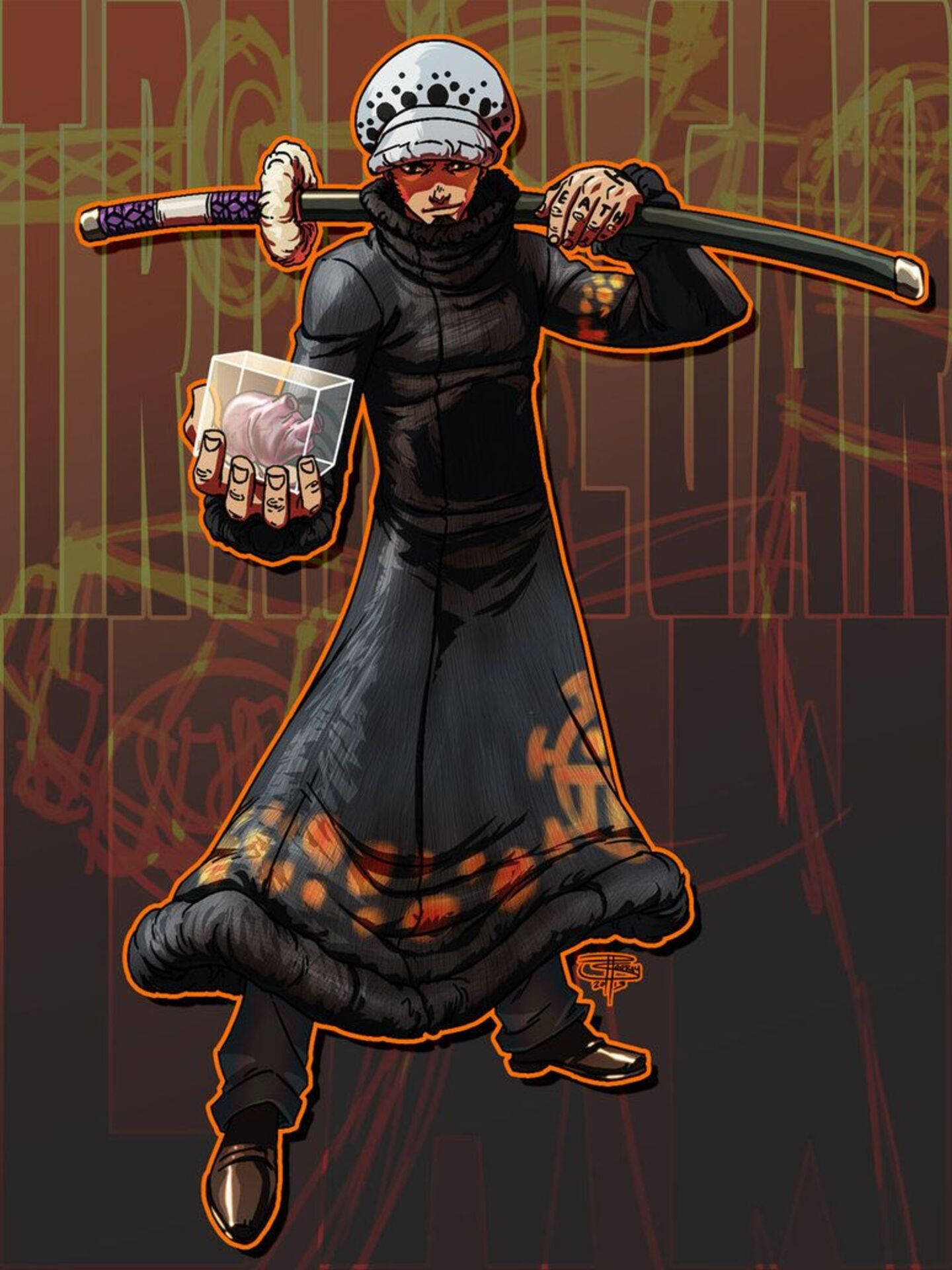 Trafalgar Law, black coat, sword, Full HD Phone Wallpaper