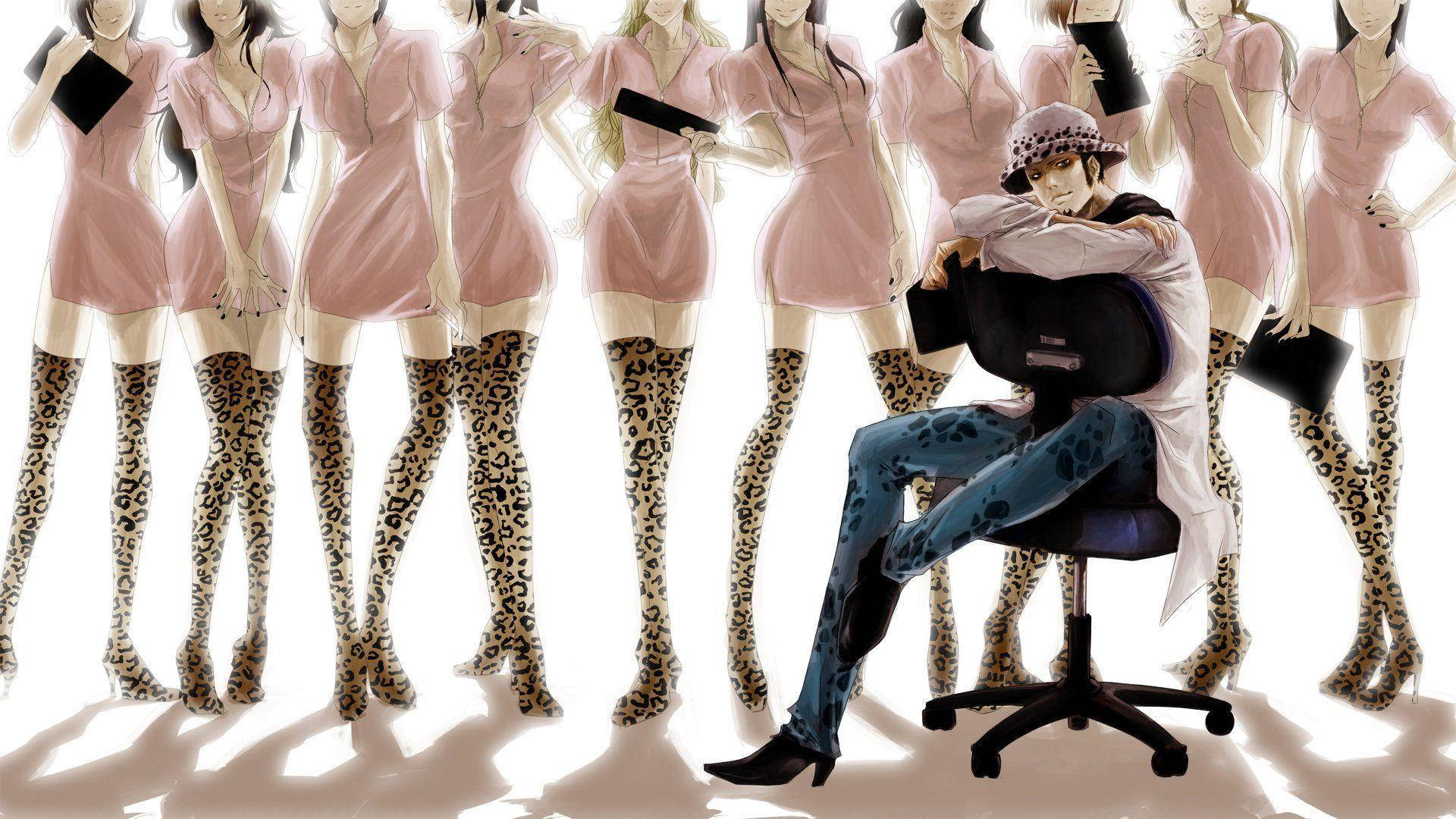 Trafalgar Law, leopard-print pants, pink dresses, Full HD Desktop Wallpaper