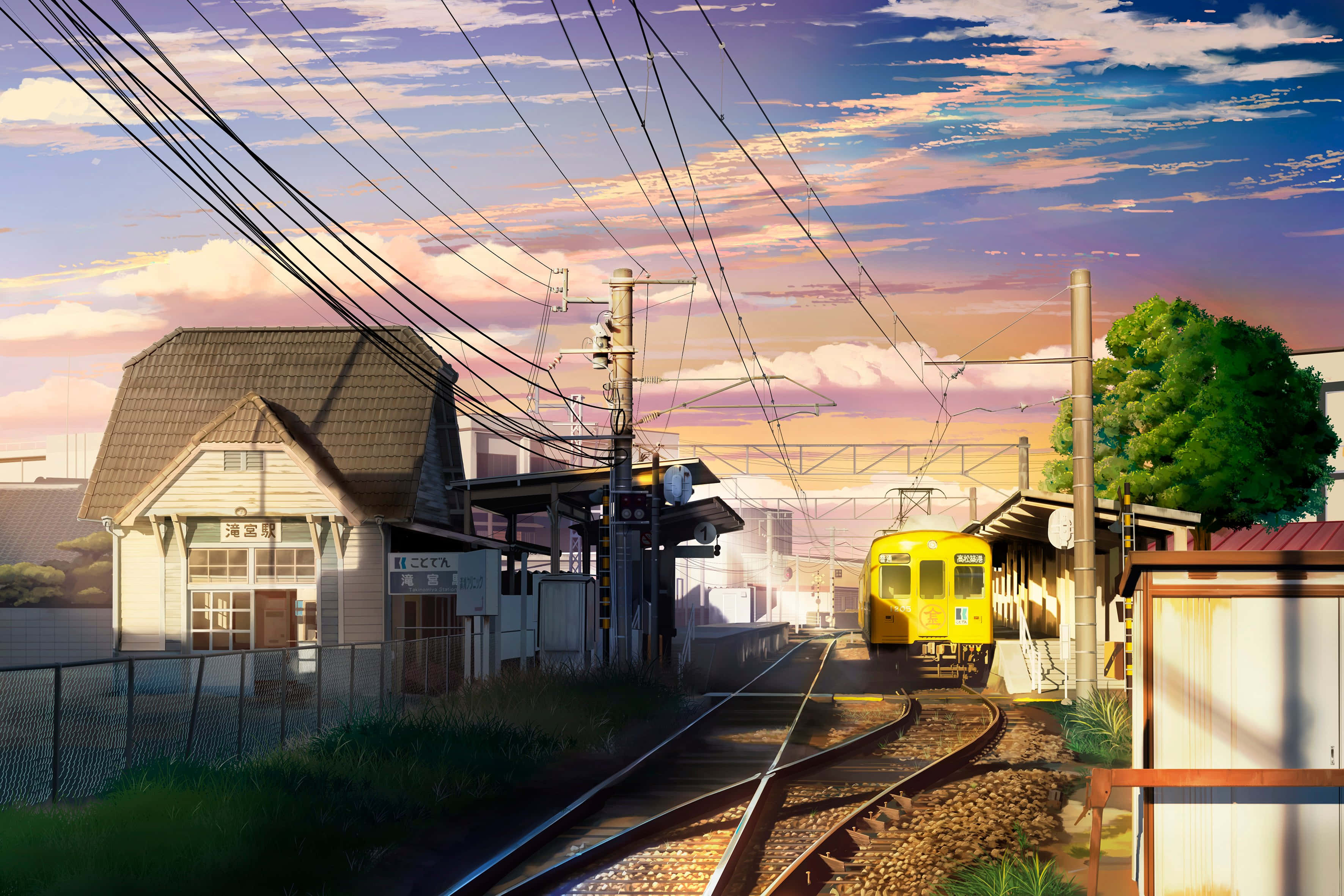 sunset, train, station, 2K Desktop Wallpaper