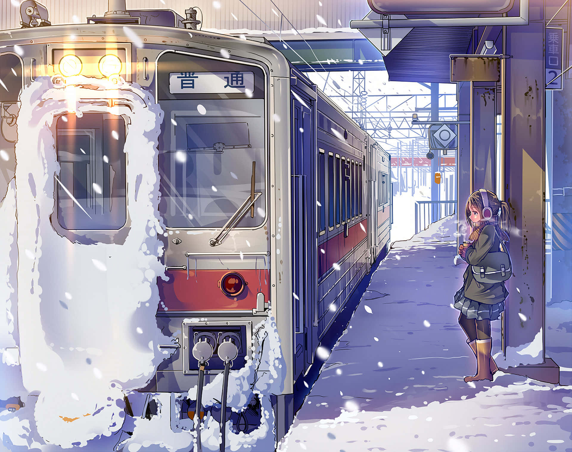 snowy train station, winter gear, snow-covered train, Full HD Desktop Wallpaper