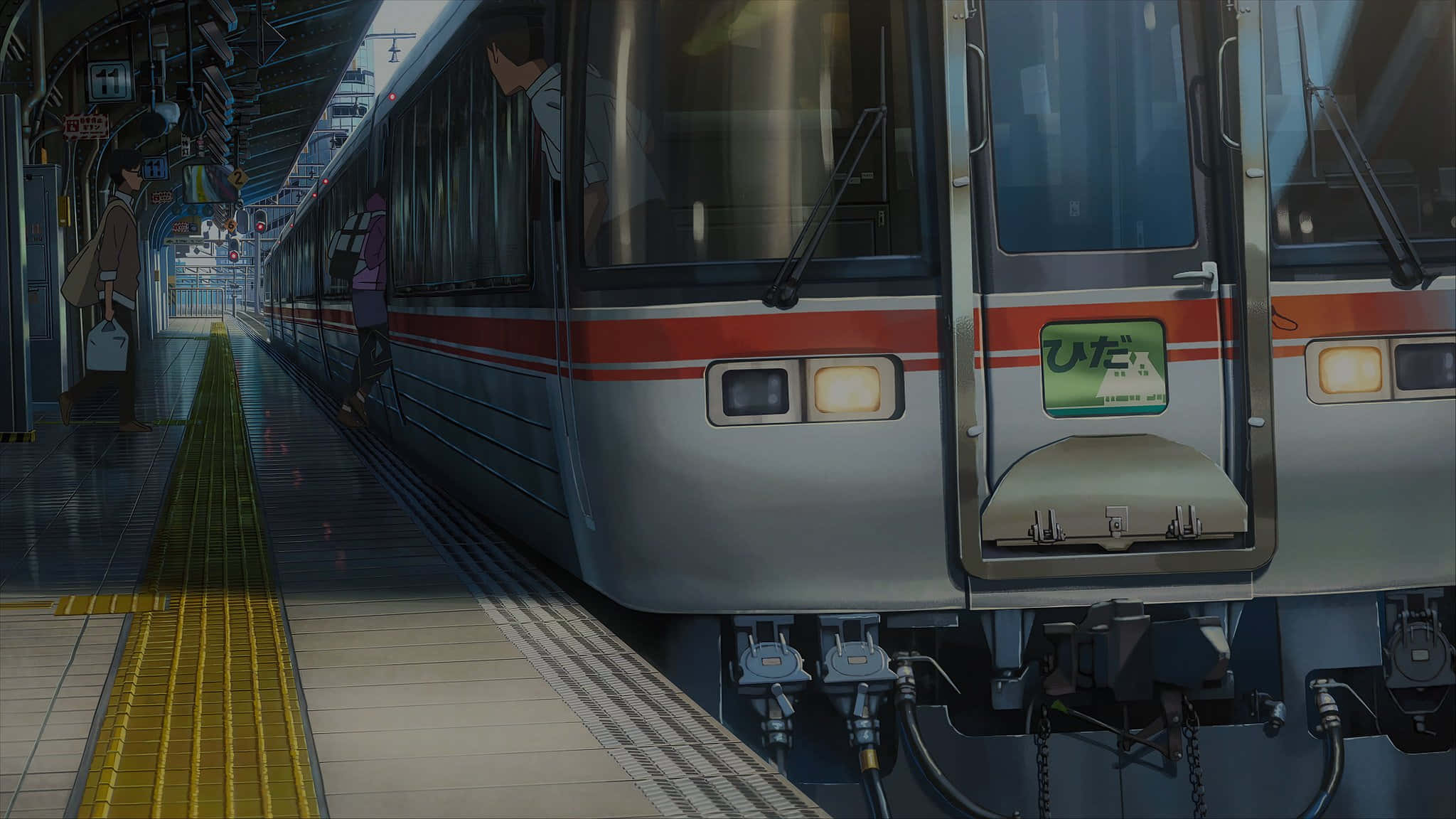 silver train, red stripe, wet station platform, Full HD Desktop Wallpaper