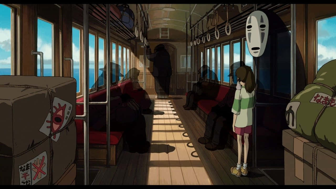 lo fi anime chill, train car, masked spirit, HD Desktop Wallpaper