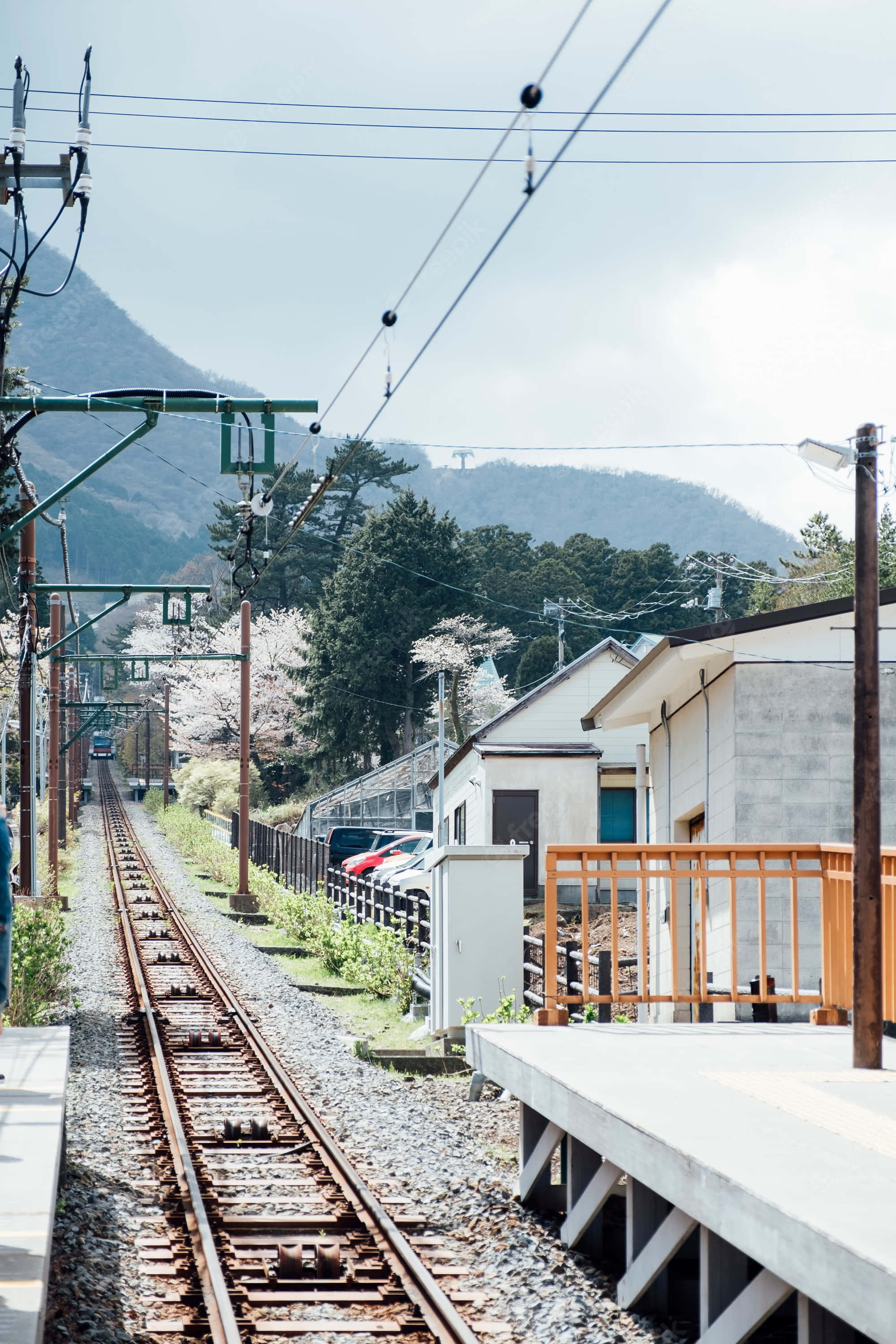 local railway, train station platform, tracks, 2K Phone Wallpaper