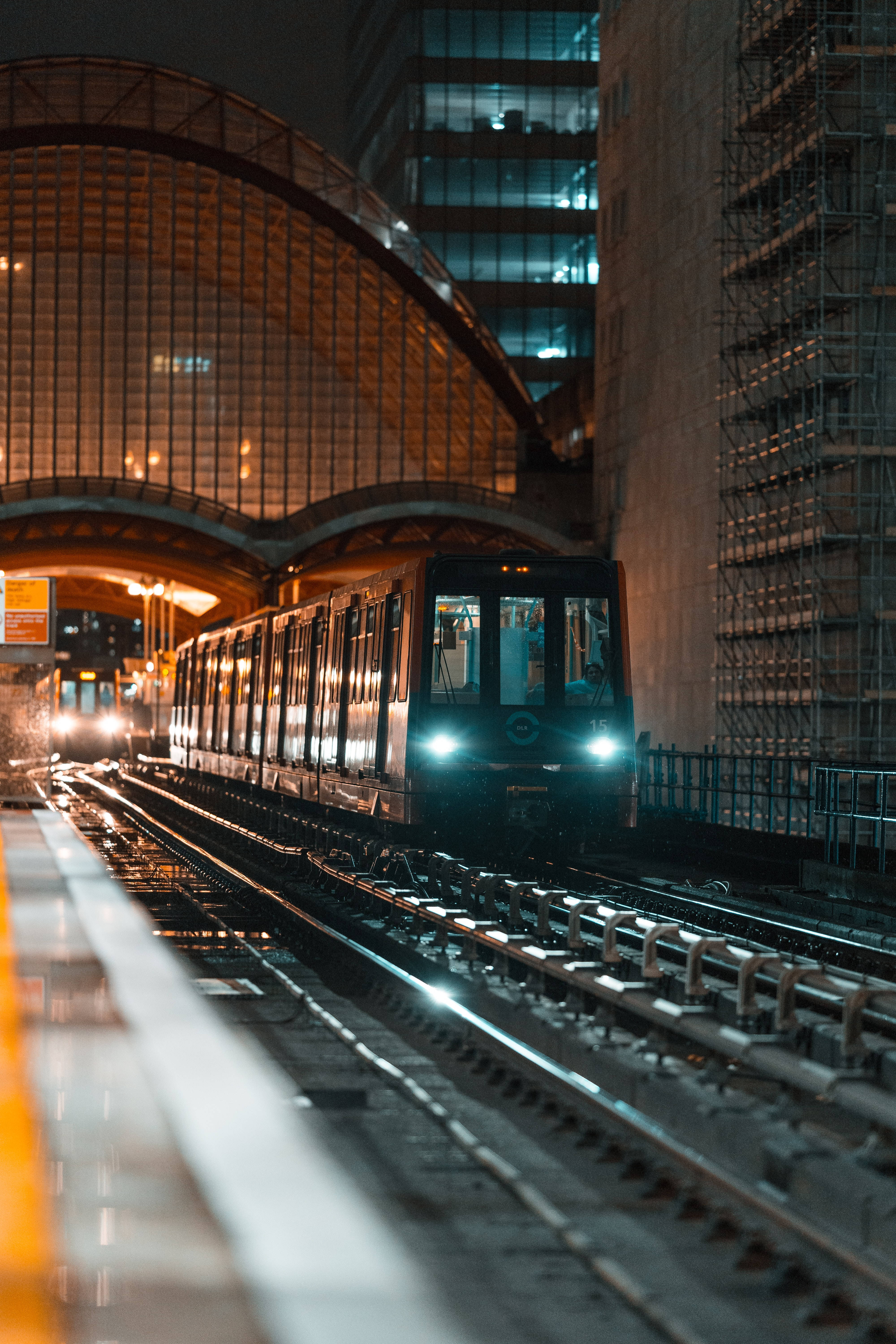 city railway station, subway train, dimly lit station, 5K Phone Wallpaper