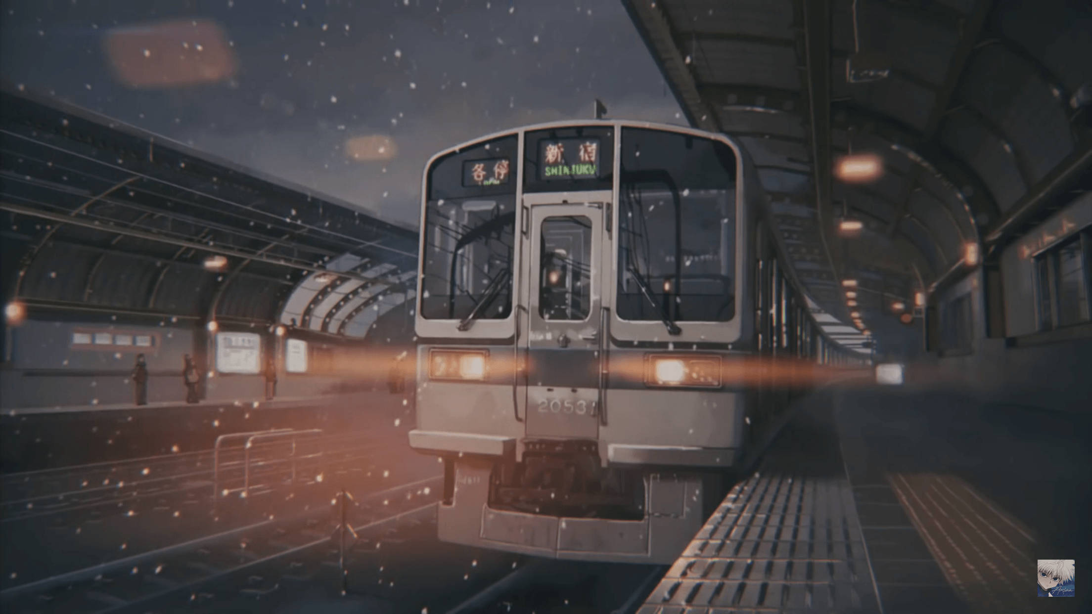 lo fi train station, snowy station, starry night sky, Full HD Desktop Wallpaper