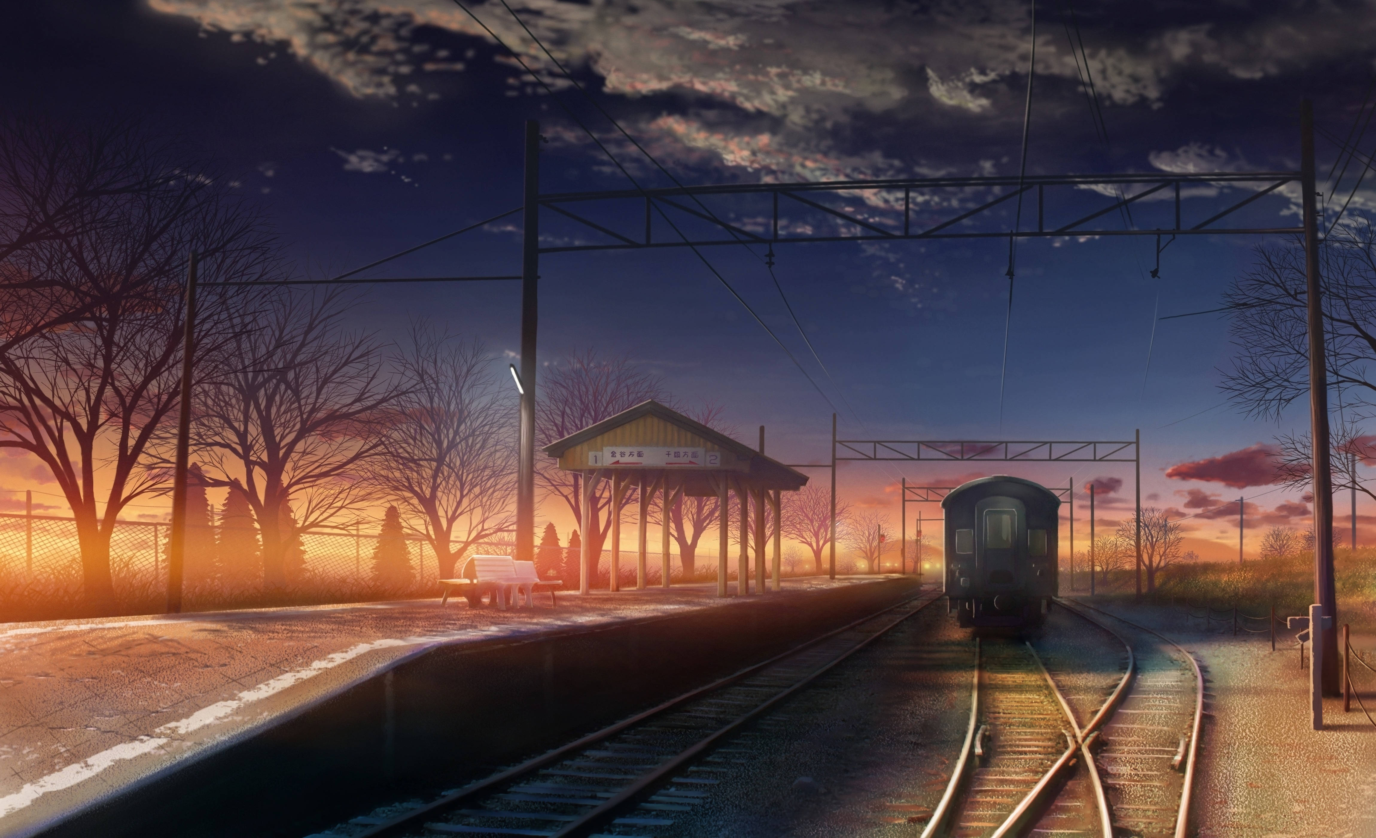 scenic train, sunset, twilight sky, 4K Desktop Wallpaper