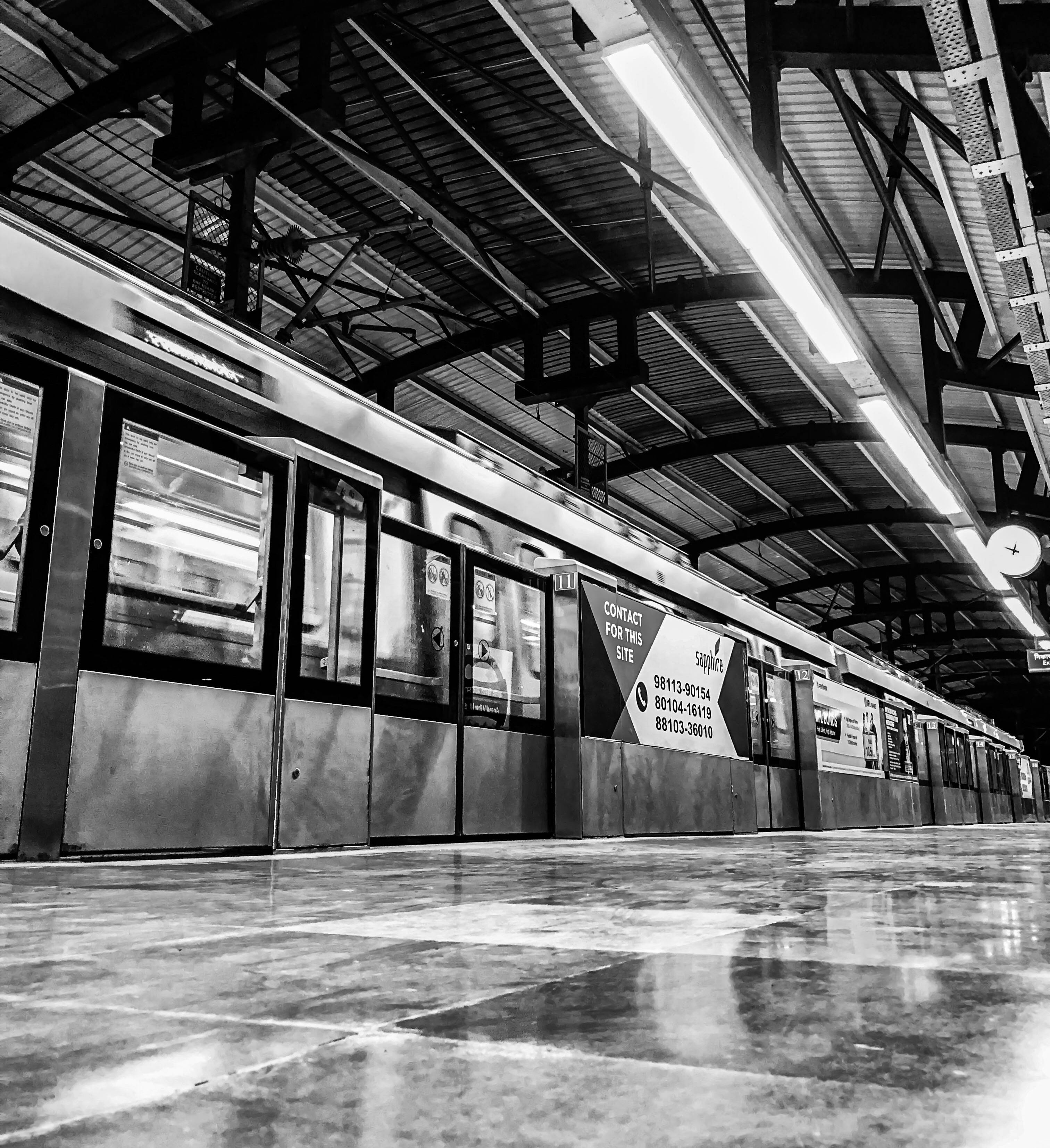 subway train, station, reflective floor, 2K Phone Wallpaper