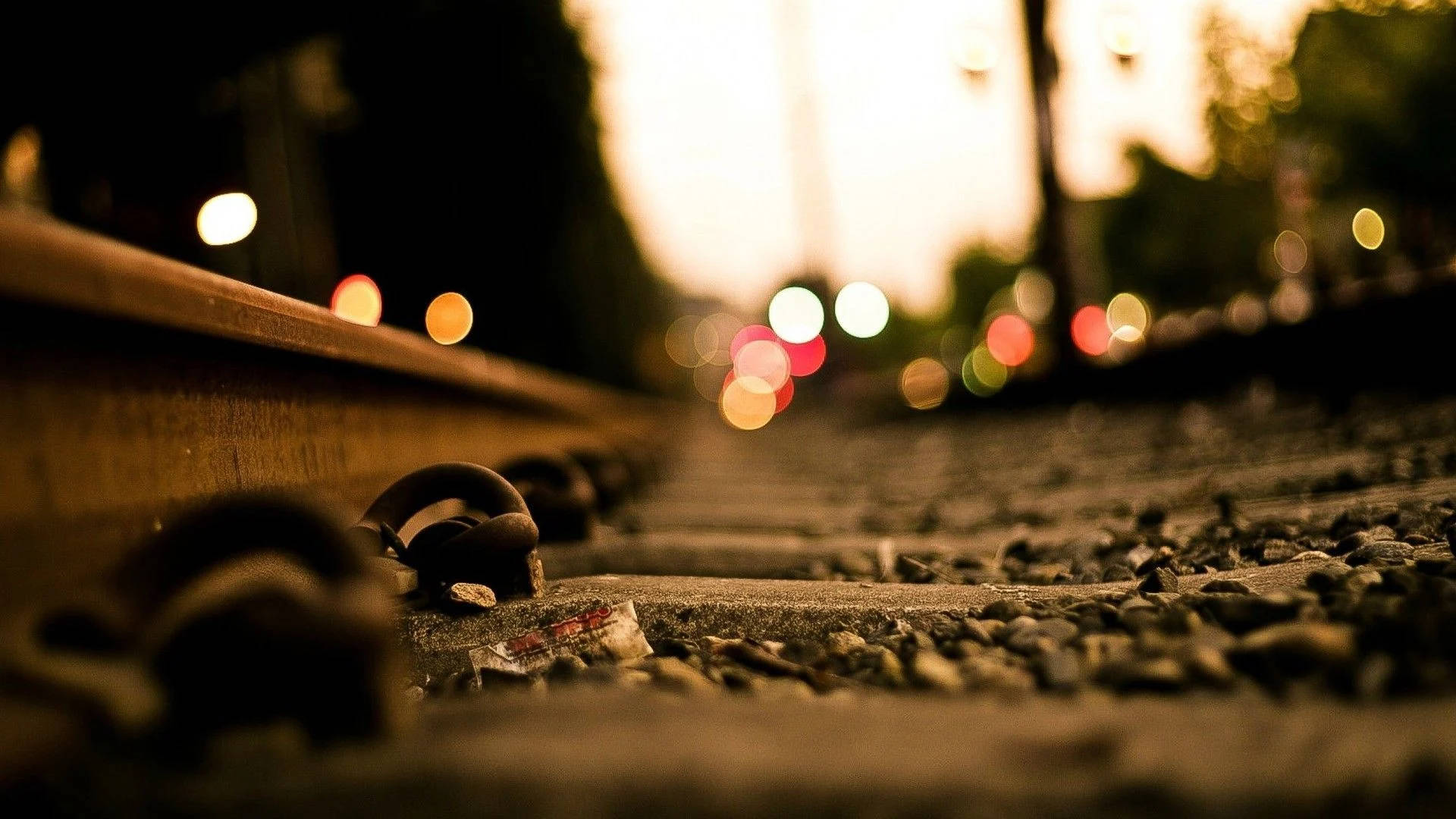 train tracks, dusk, rusty, Full HD Desktop Wallpaper