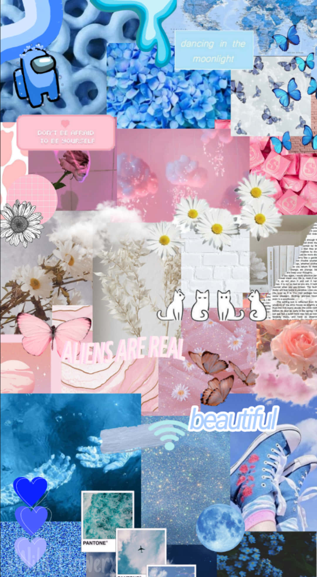 Trans Collage Hearts And Butterflies, pink, blue, Full HD Phone Wallpaper