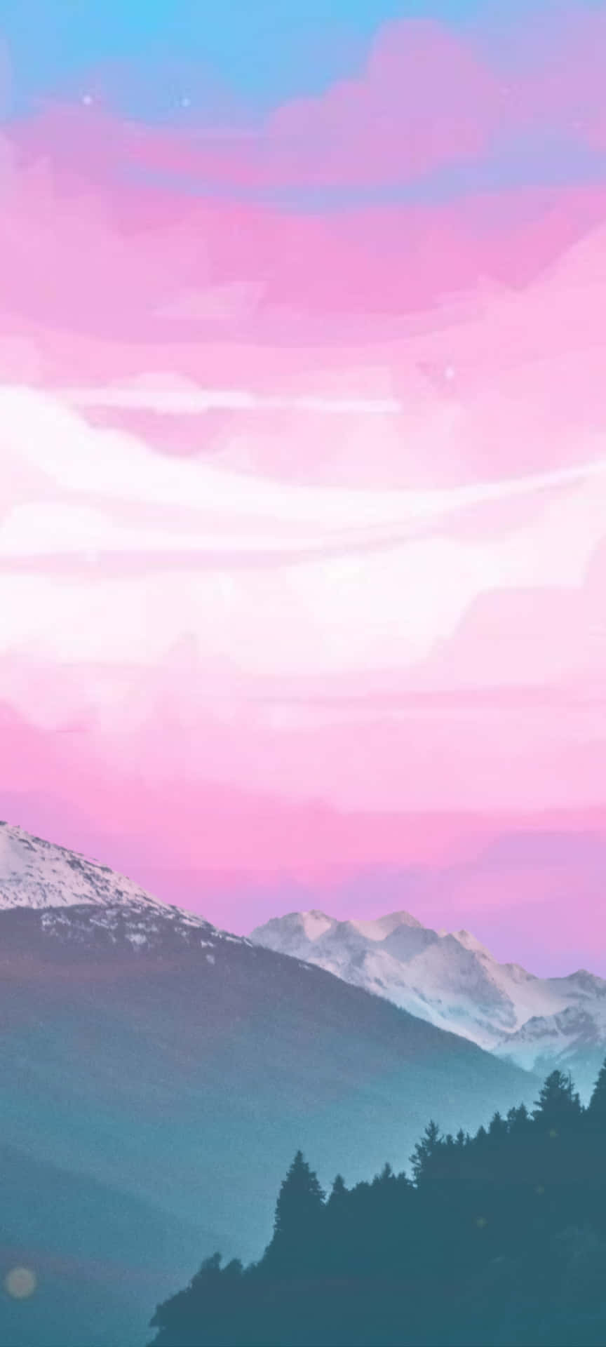 trans flag, pink and blue twilight sky, snow capped mountains, Full HD Phone Wallpaper