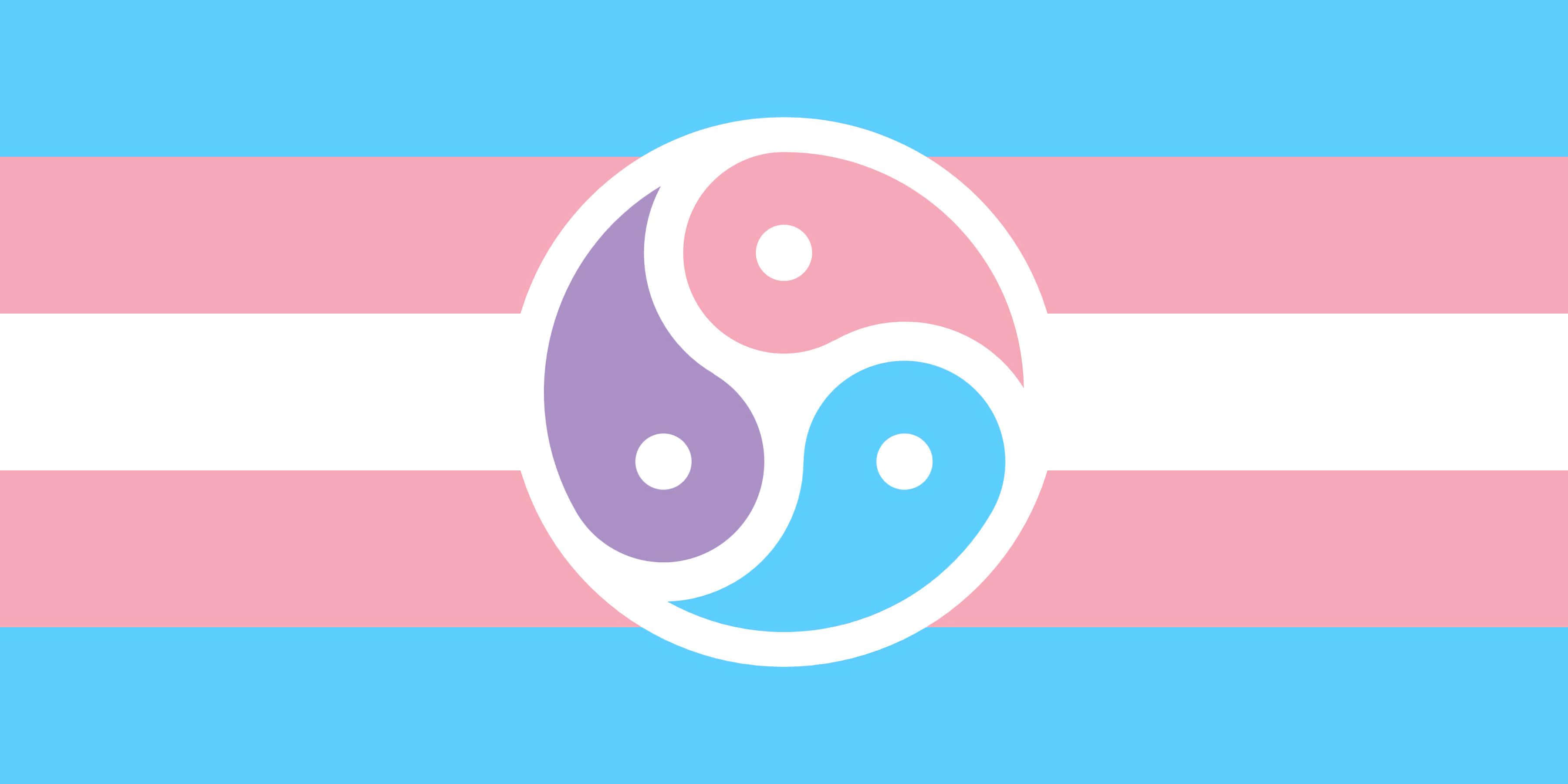 Trans Flag, horizontal stripes, central yin yang symbol, 2K Desktop Wallpaper