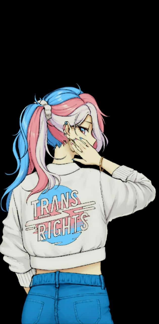 Trans Rights, blue and pink hair, anime girl, HD Phone Wallpaper