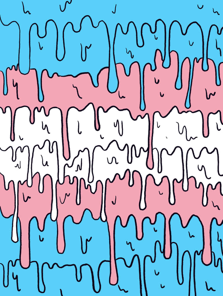 trans flag, pink and blue dripping pattern, bold black outlines, SD Phone Wallpaper