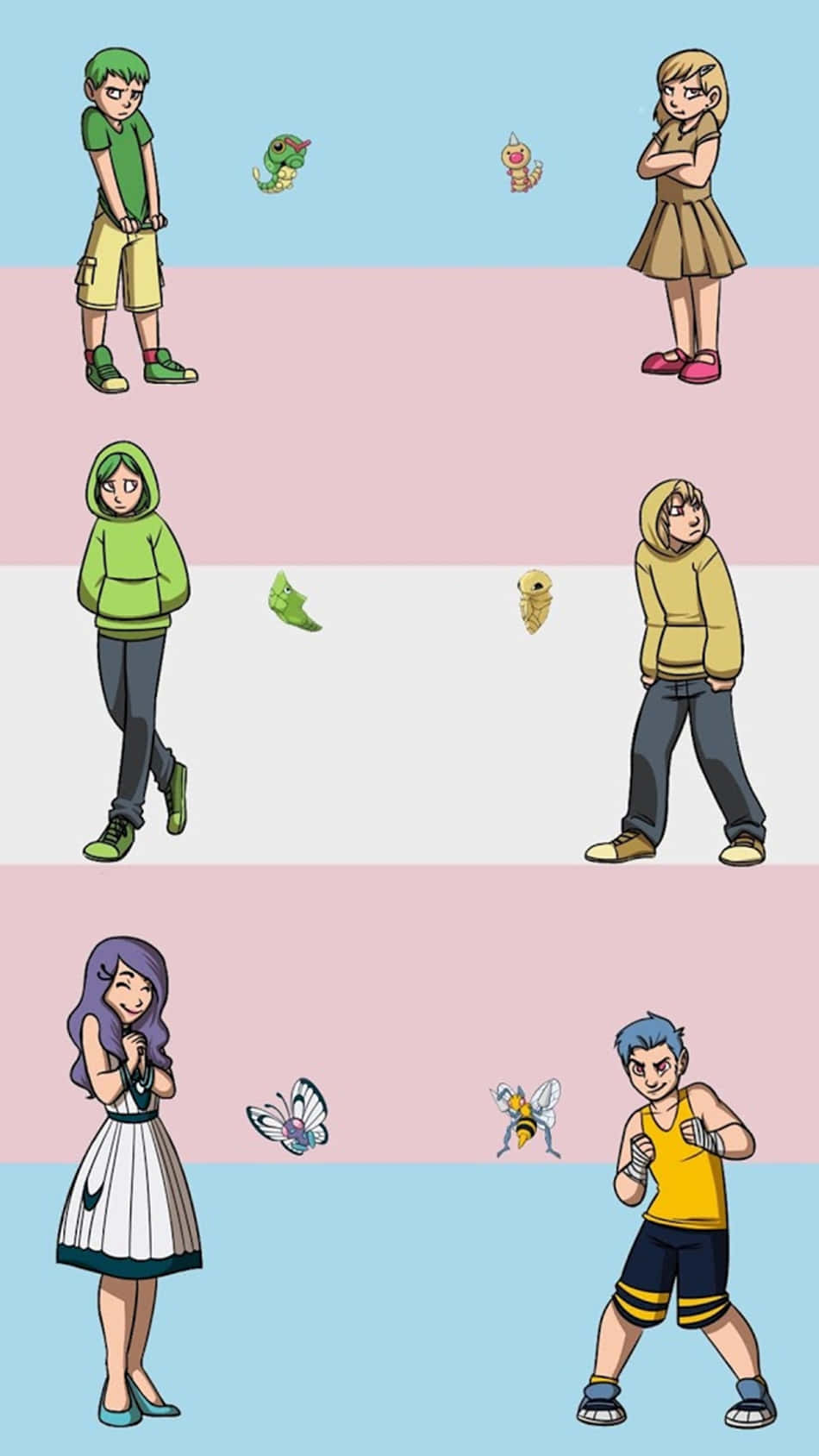 trans flag, pastel horizontal stripes, anime-style characters, HD Phone Wallpaper
