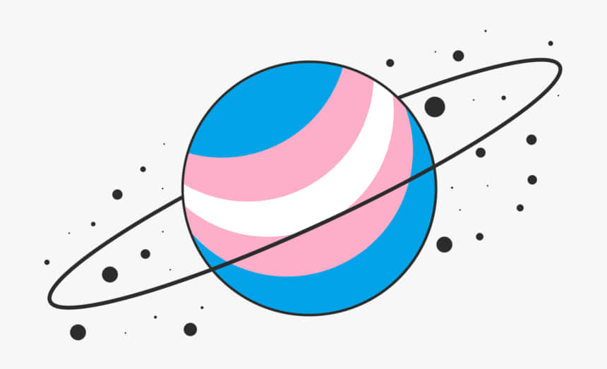 trans flag stripes, pink and blue planet, black ring, SD Desktop Wallpaper