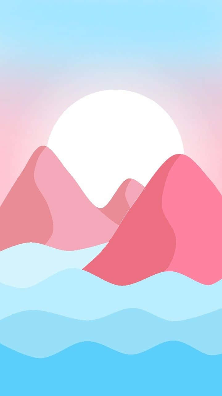 pink mountains, wavy blue waters, soft pastel sky, HD Phone Wallpaper