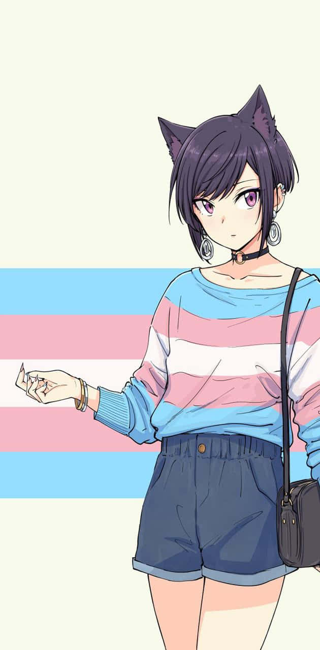 Trans Flag, anime girl, cat ears, HD Phone Wallpaper