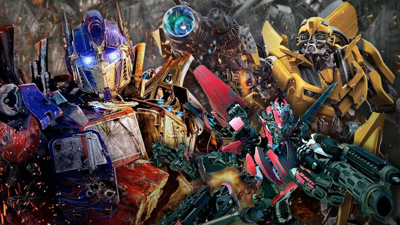 Transformers, robots, fiery battle, HD Desktop Wallpaper
