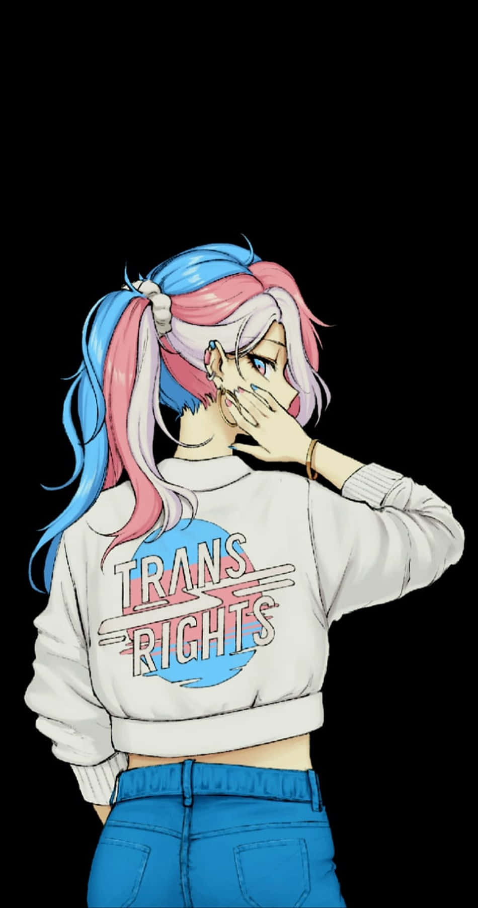 Trans Rights, blue and pink hair, black background, HD Phone Wallpaper