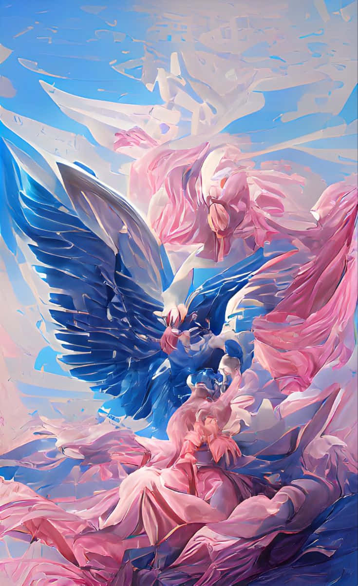 Transgender, blue-winged angel, robed figure, SD Phone Wallpaper