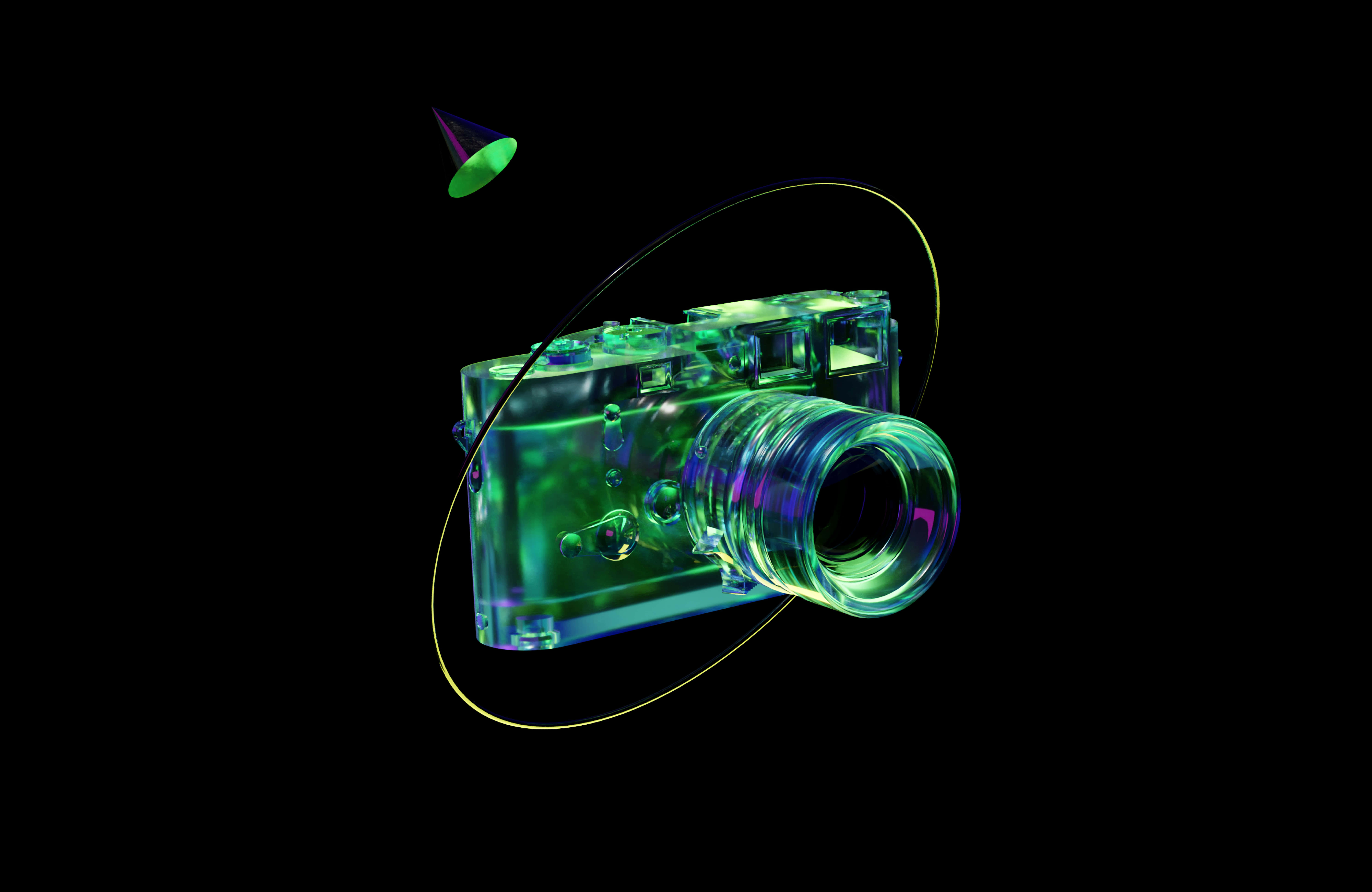 neon green, neon blue, translucent camera, 8K Desktop Wallpaper