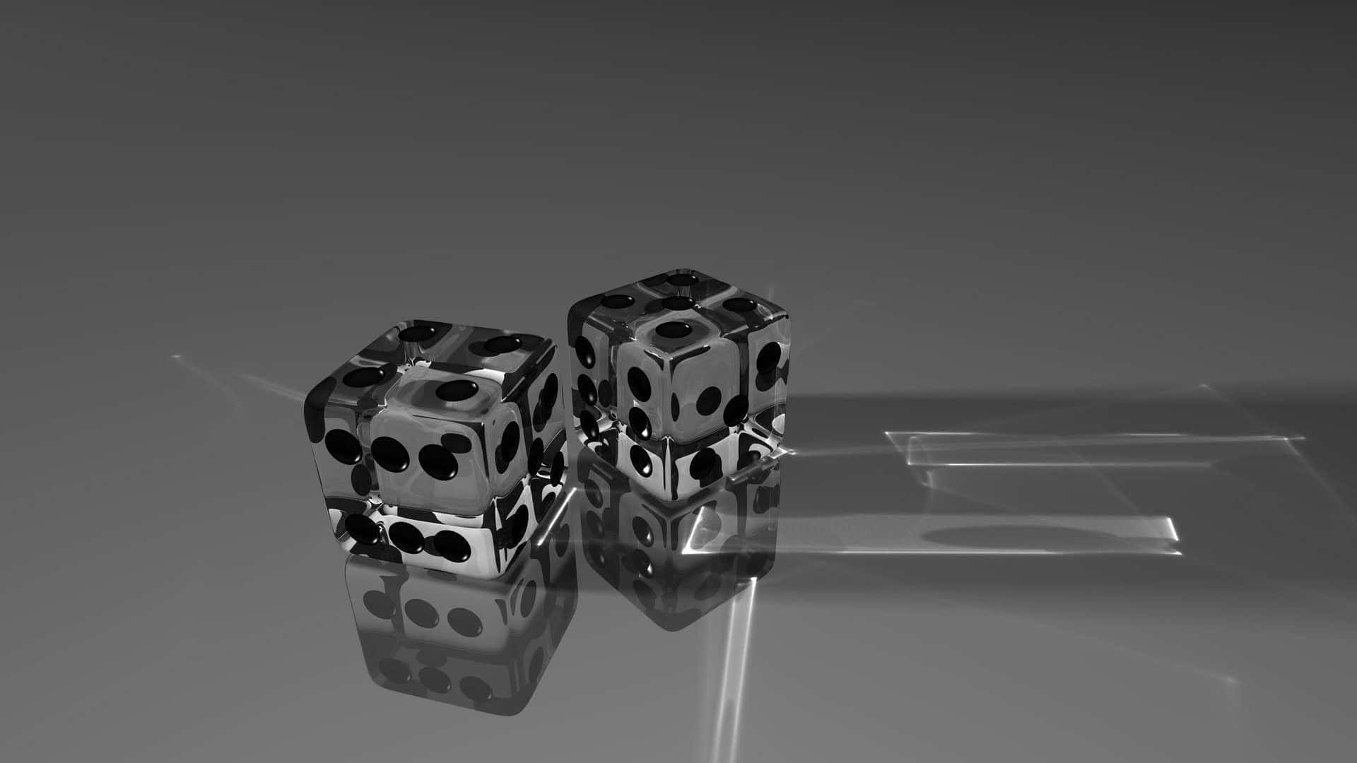 transparent dice, chrome dice, black dots, Full HD Desktop Wallpaper
