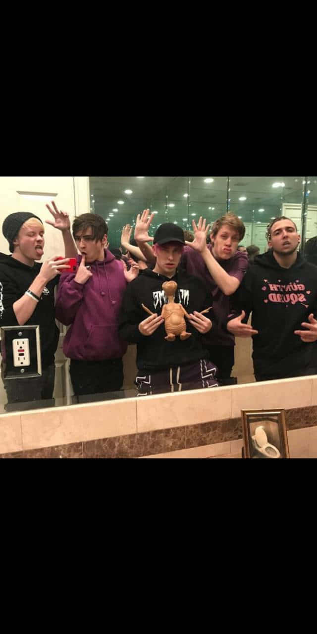 Trap House, bathroom mirror, five young men, HD Phone Wallpaper