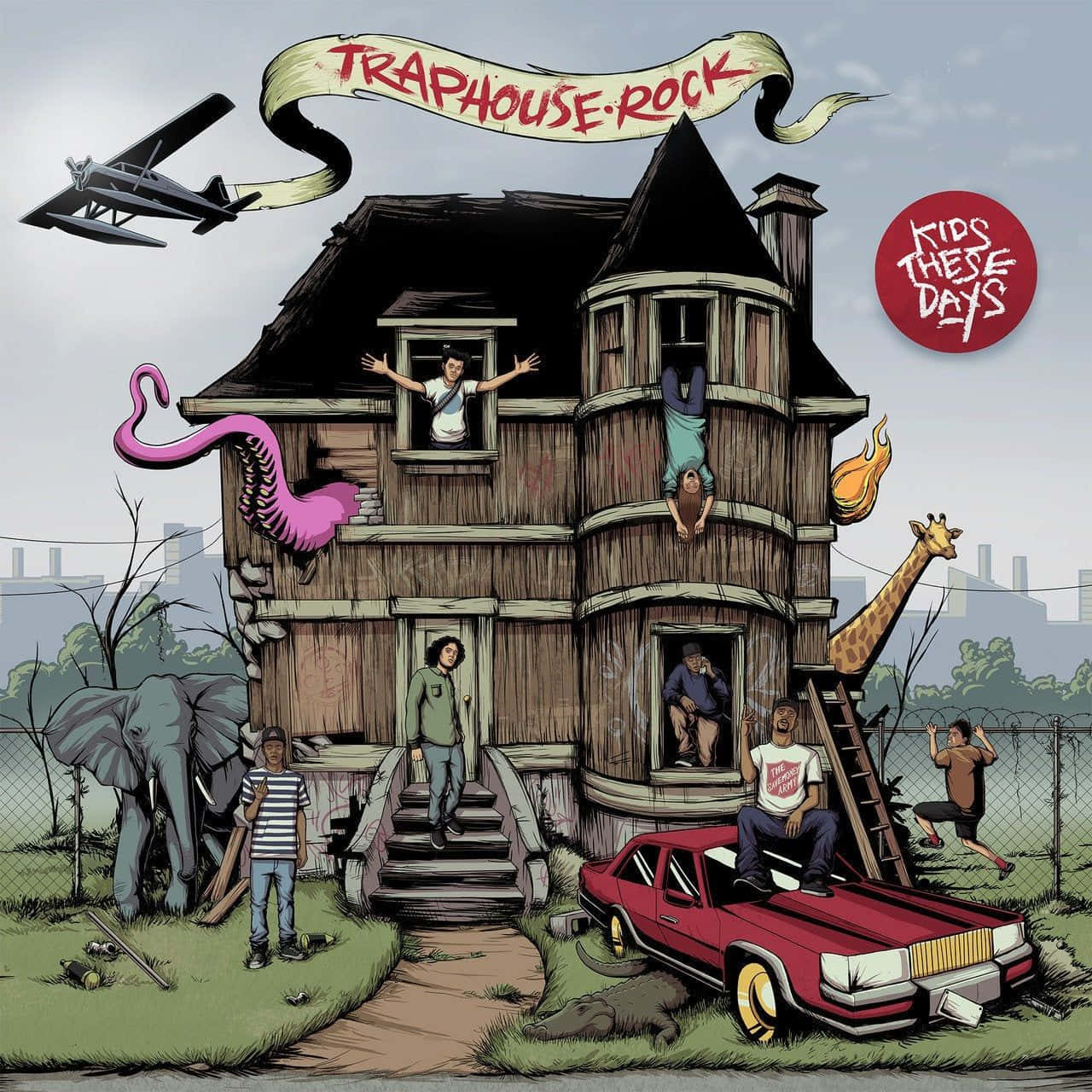 Trap House, surreal cartoon illustration, dilapidated wooden house, HD Desktop Wallpaper