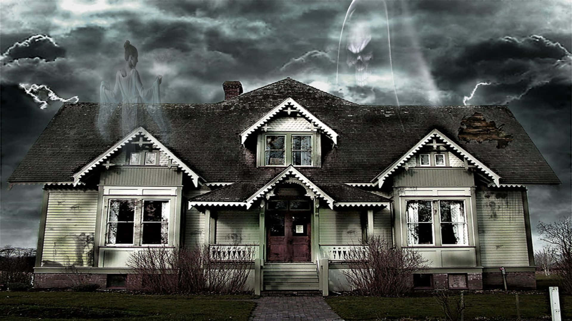 Trap House, Victorian house, ghostly figures, Full HD Desktop Wallpaper