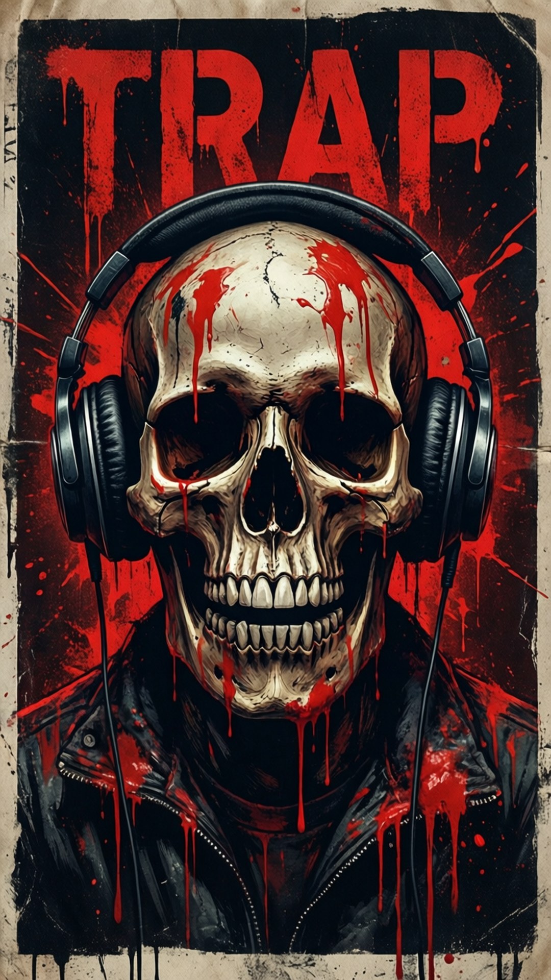 skull, headphones, grunge, Full HD Phone Wallpaper