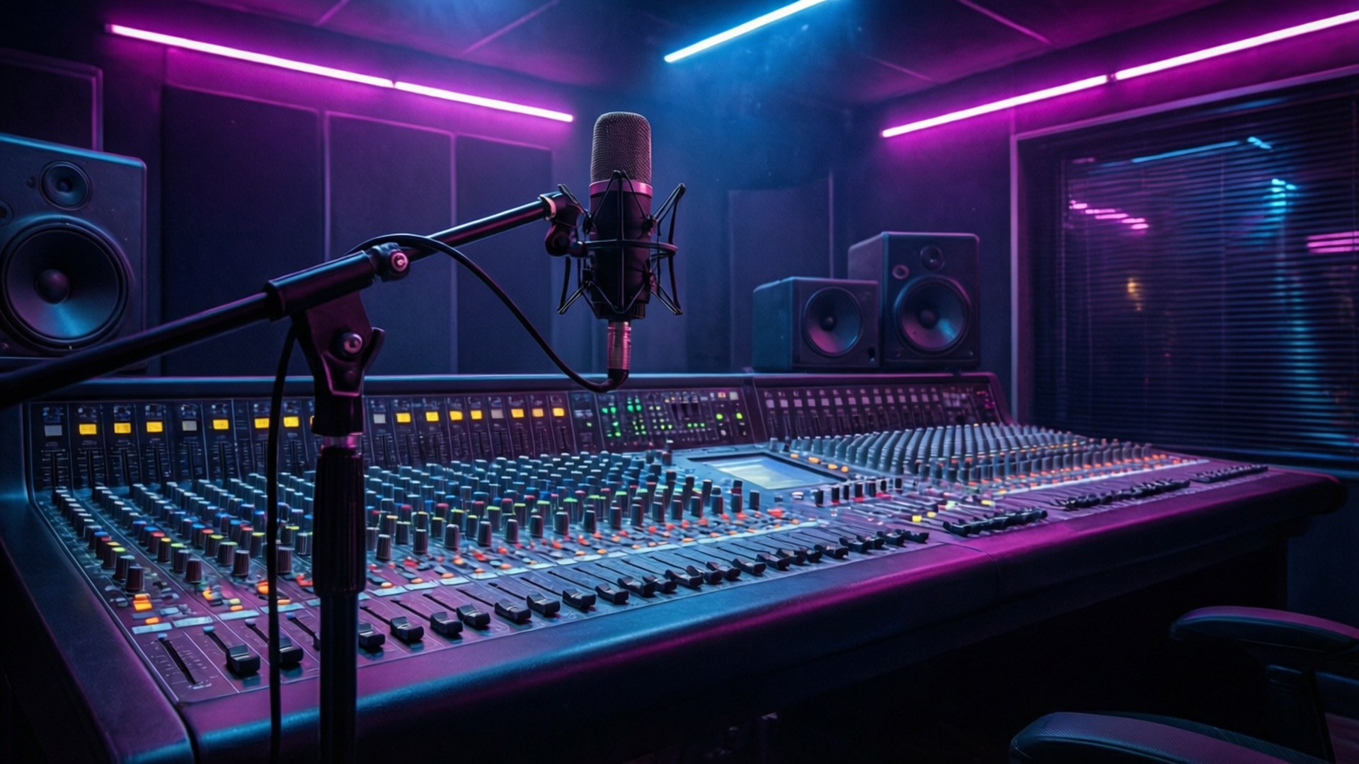 Neon Trap Studio, vibrant purple, blue neon lights, Full HD Desktop Wallpaper