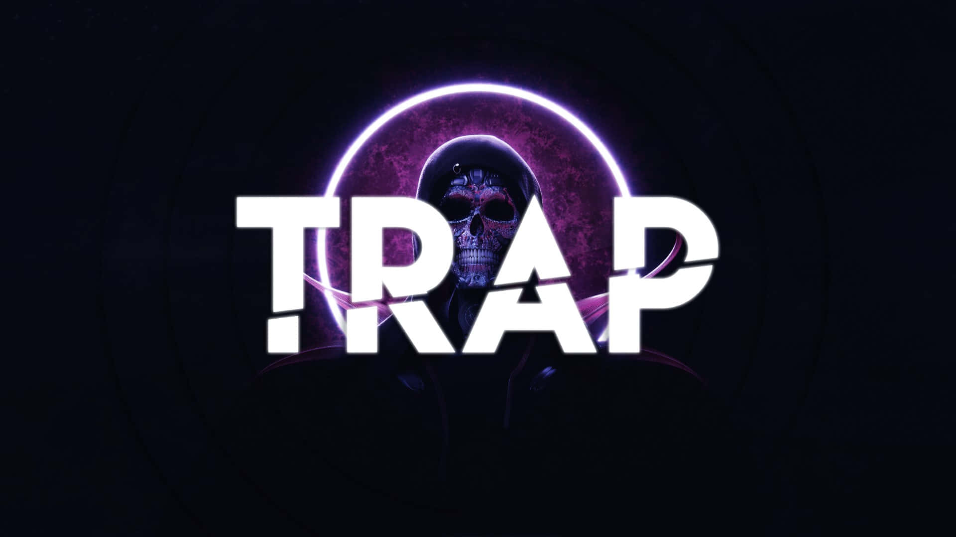 TRAP, neon skull, glowing purple ring, Full HD Desktop Wallpaper