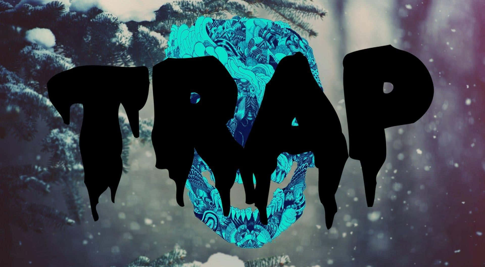 trap, bold black letters, vibrant blue ornate skull, Full HD Desktop Wallpaper