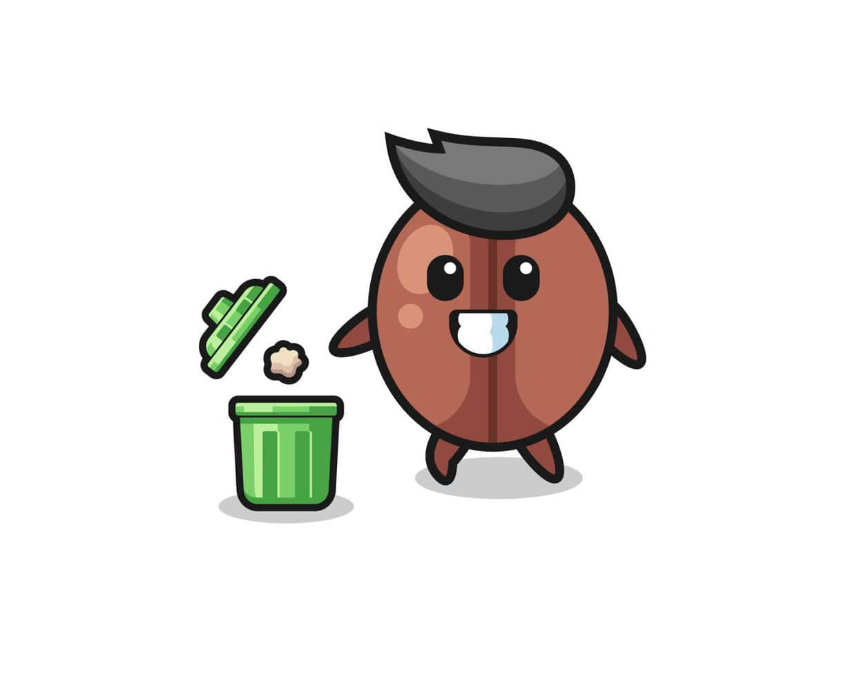 coffee bean, green trash bin, cartoon, SD Desktop Wallpaper