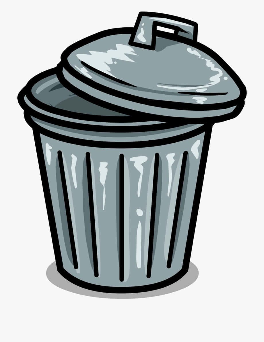 cartoon drawing, gray metal trash can, hinged lid, SD Phone Wallpaper