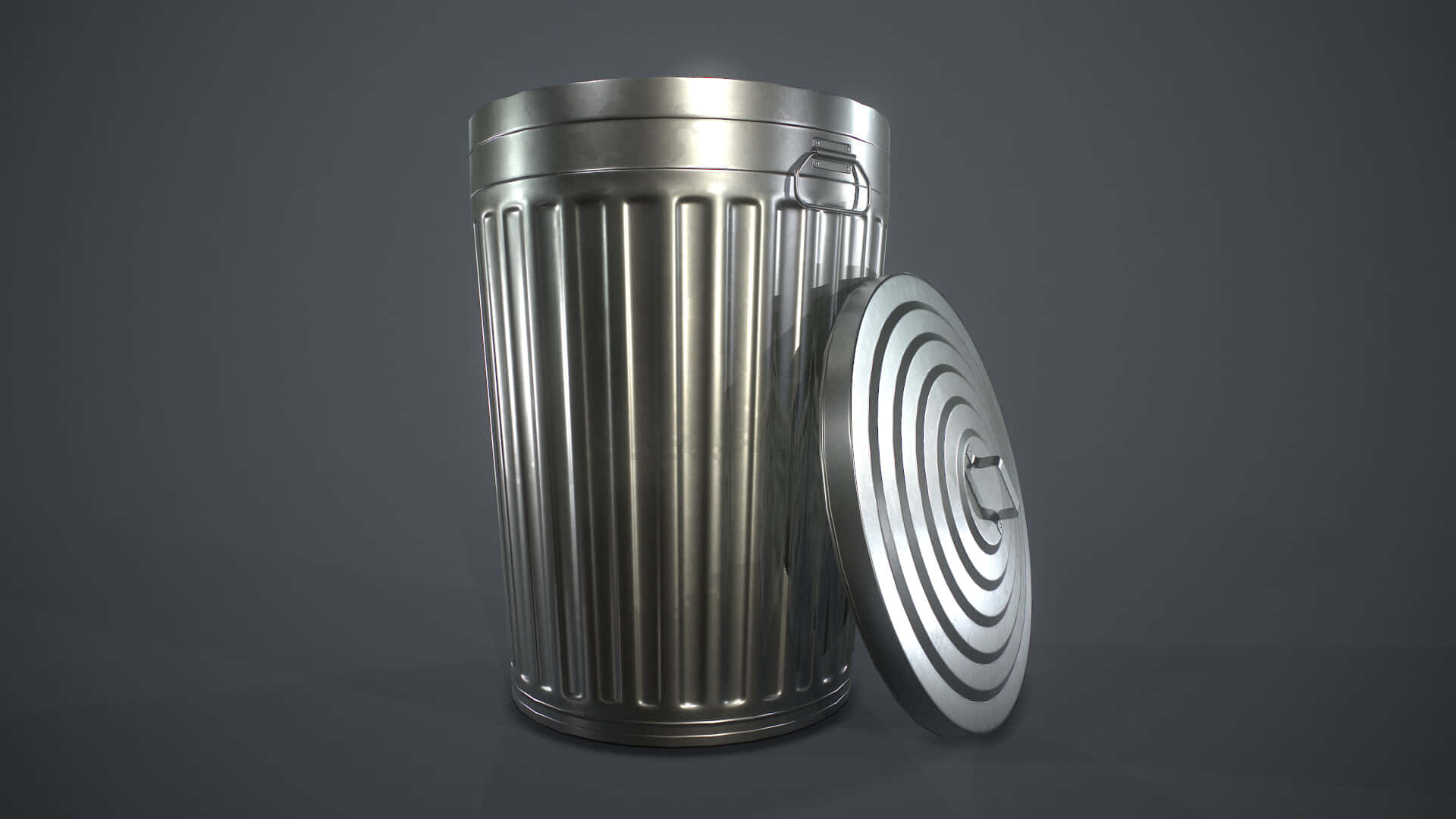 galvanized metal trash can, spiral lid, vertical ridges, Full HD Desktop Wallpaper
