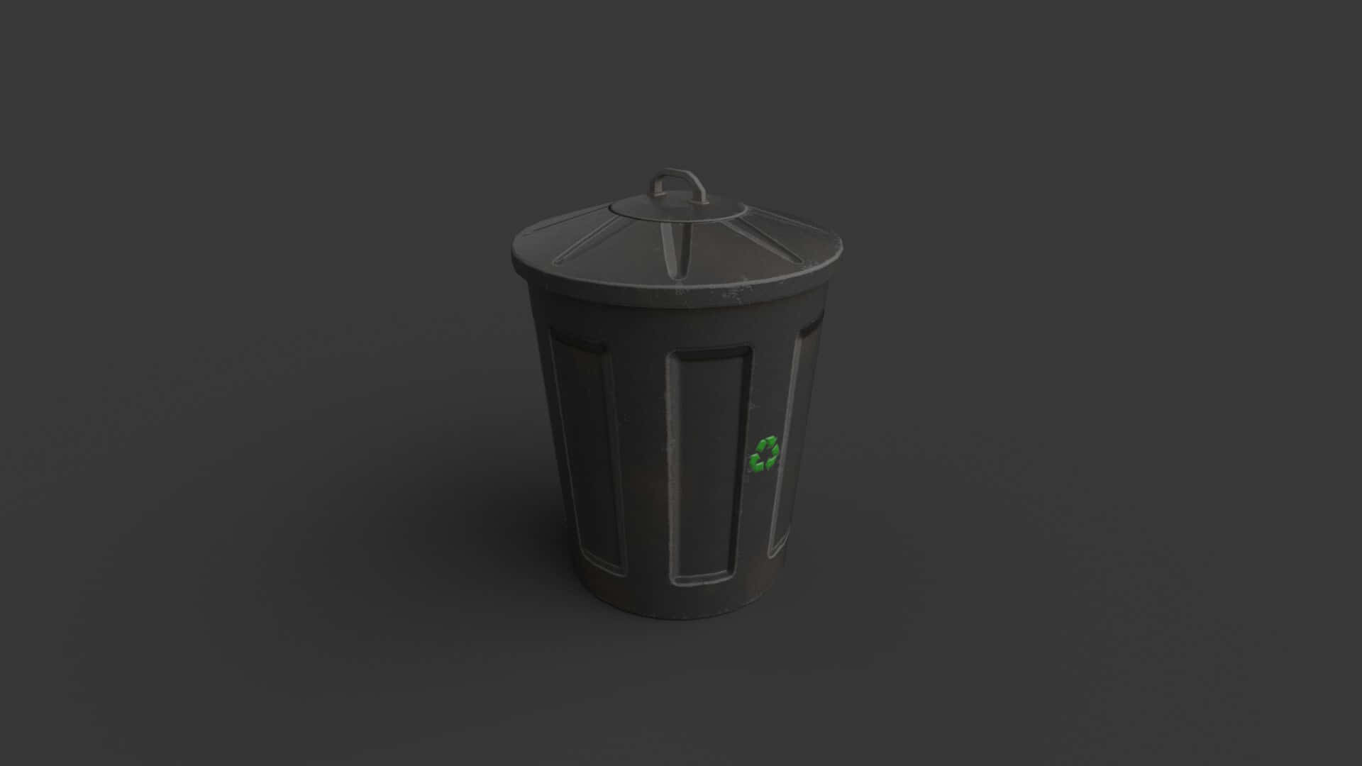 black trash can, dark gray metal trash can, green recycling symbol, Full HD Desktop Wallpaper
