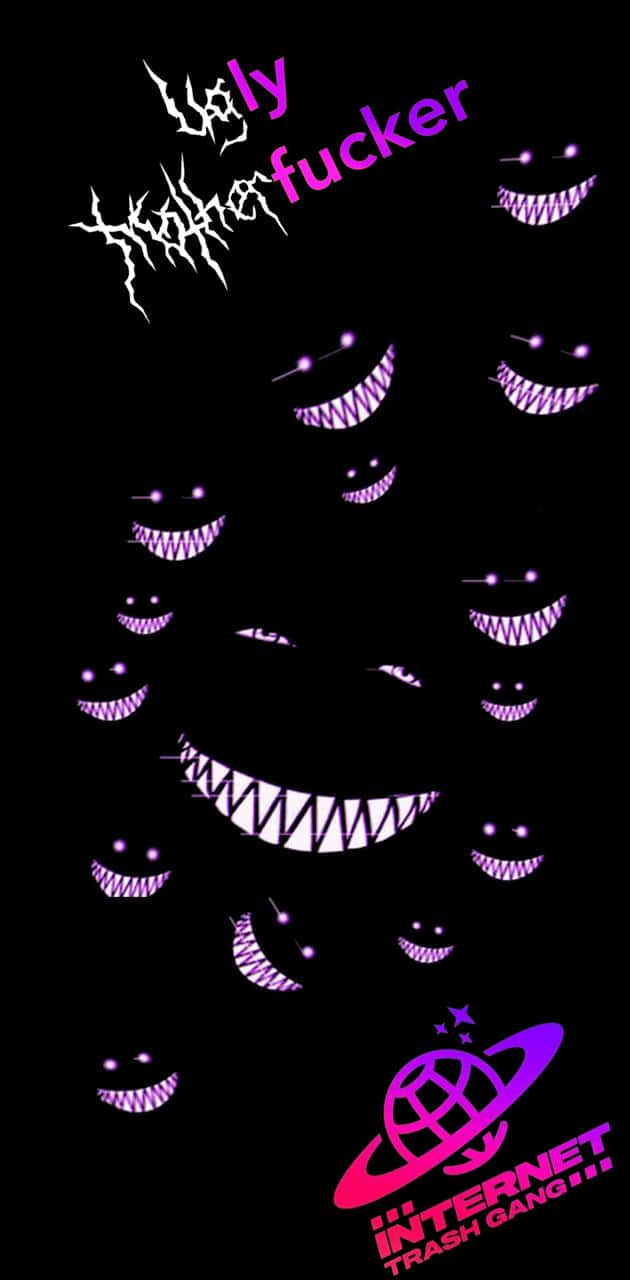 Trash Gang, glowing purple, cartoonish grinning faces, HD Phone Wallpaper