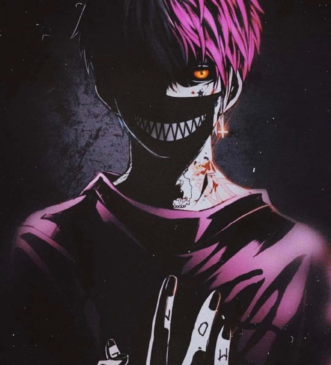 Trash Gang, pink hair, glowing orange eye, SD Phone Wallpaper