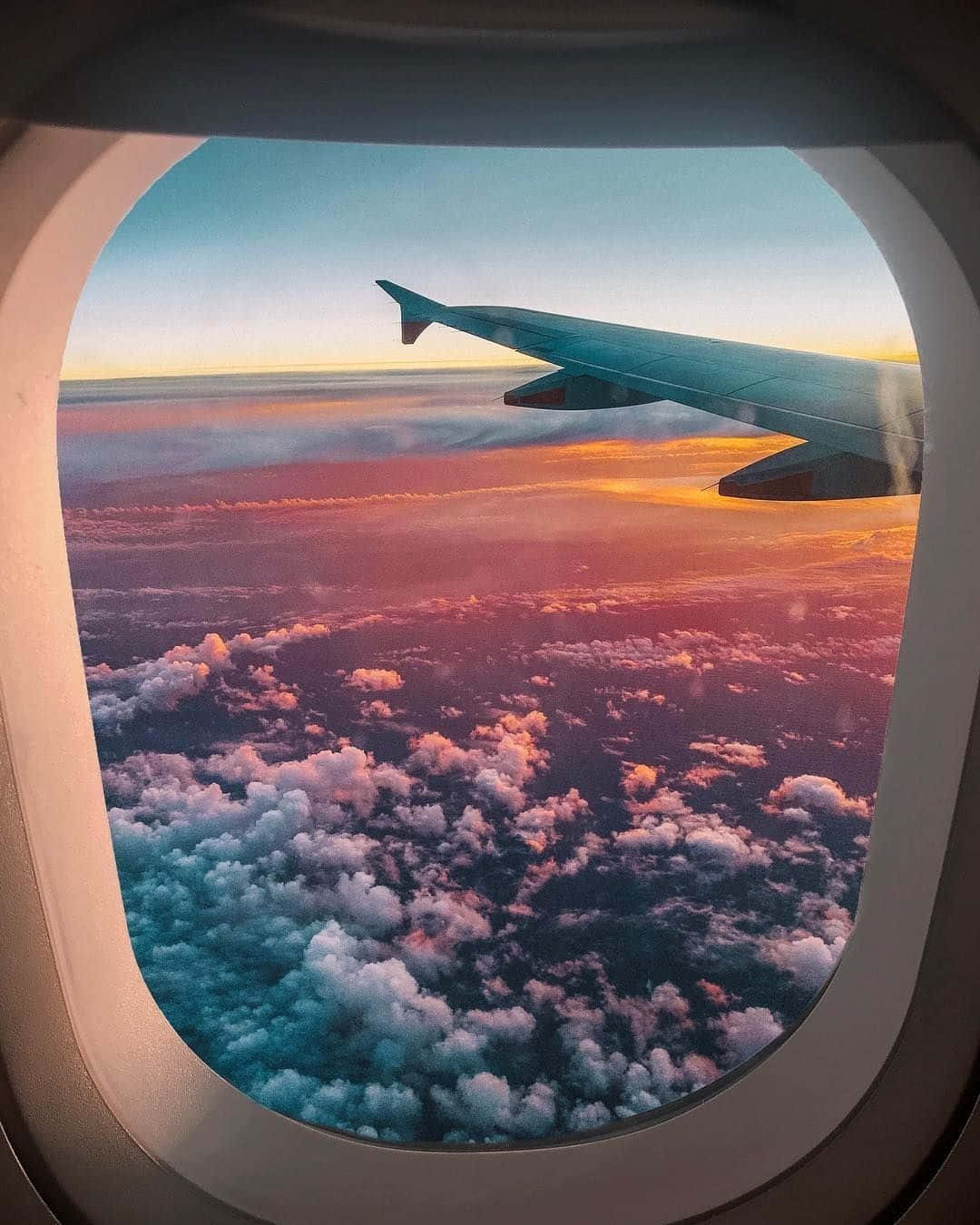 aircraft wing, vibrant sunset sky, fluffy clouds, HD Phone Wallpaper