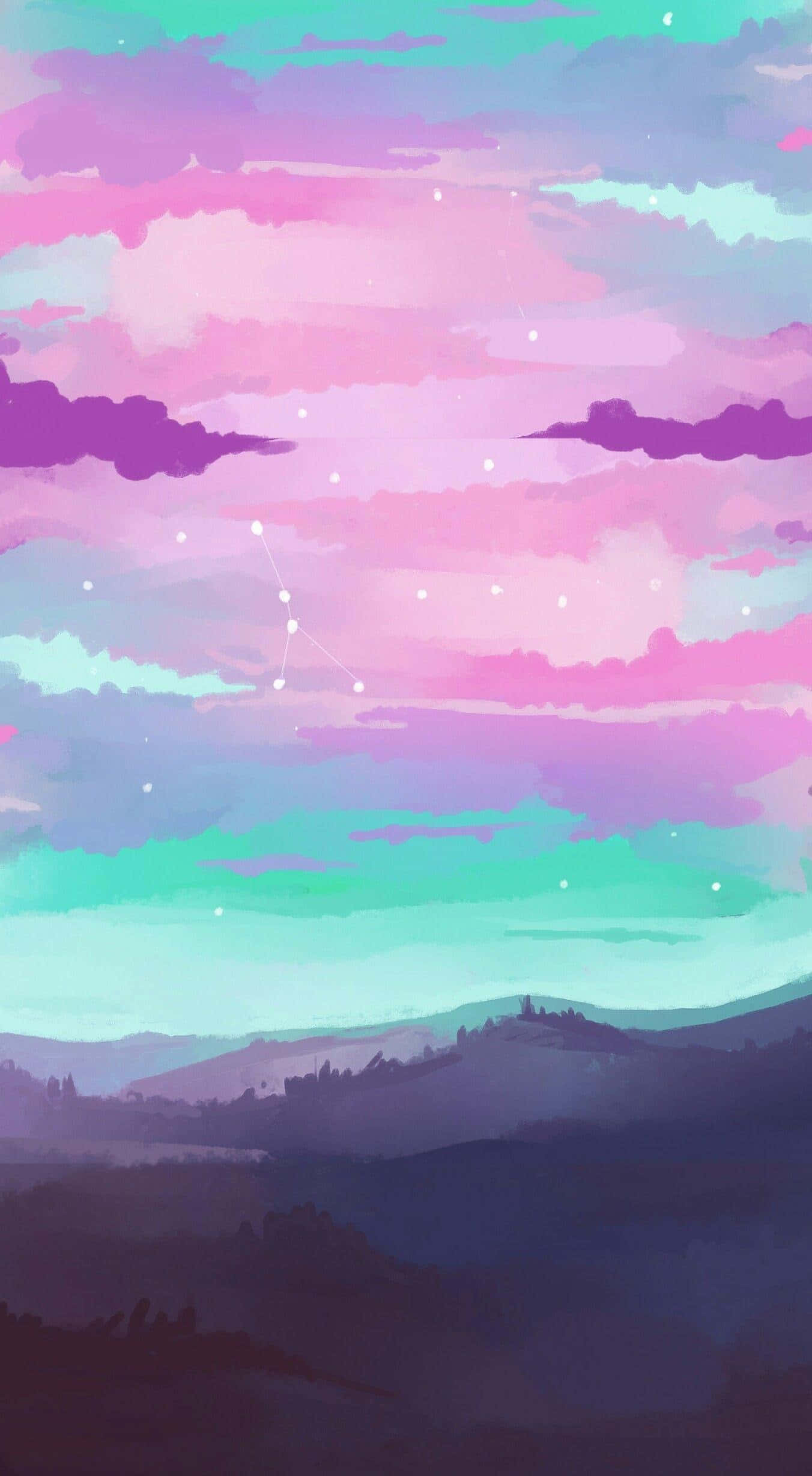 pastel sky, pink purple and teal clouds, constellation, Full HD Phone Wallpaper