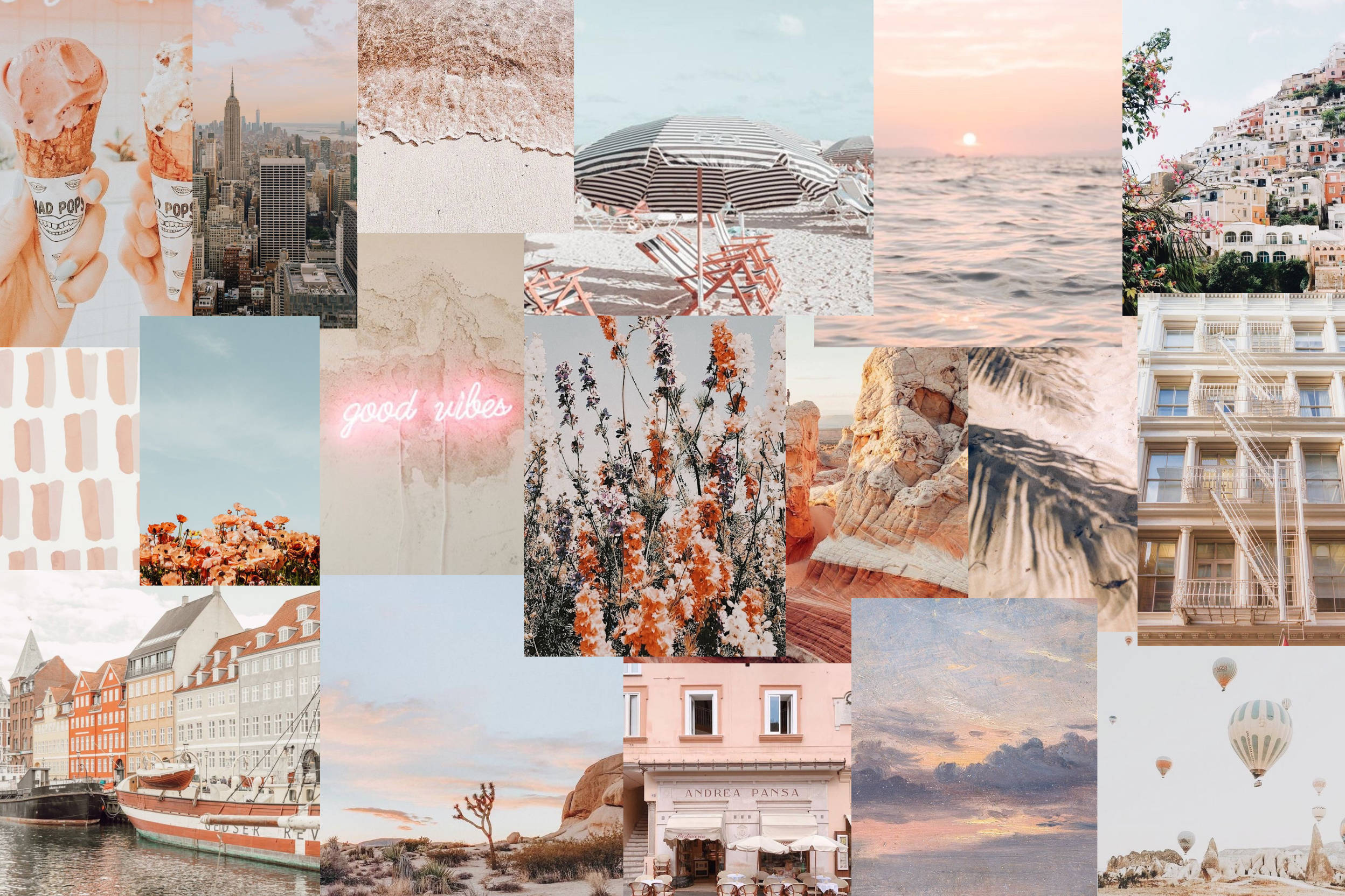 pastel collage, global travel moments, ice cream cones, Full HD Desktop Wallpaper