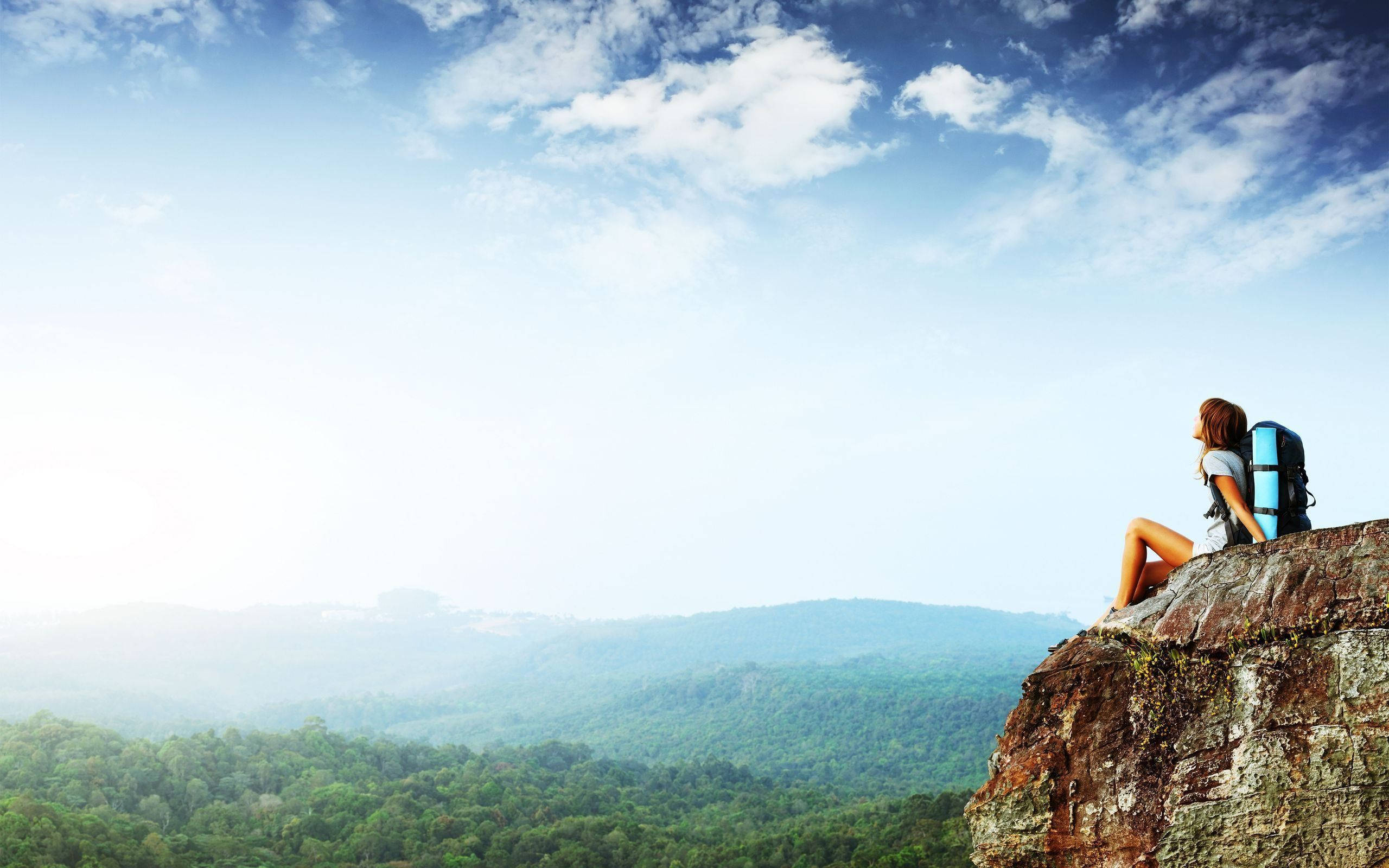 woman, cliff, mountain, 2K Desktop Wallpaper
