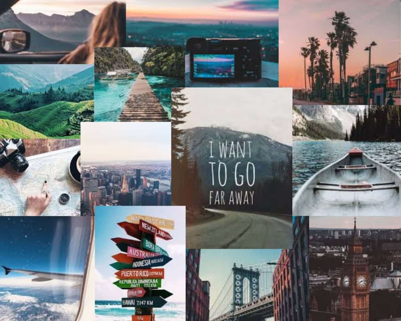 wanderlust, collage, mountains, HD Desktop Wallpaper