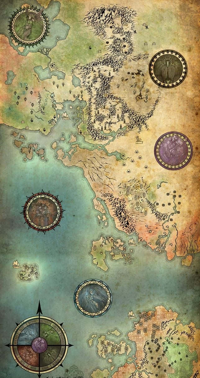 iPhone, travel journey, fantasy world map, SD Phone Wallpaper
