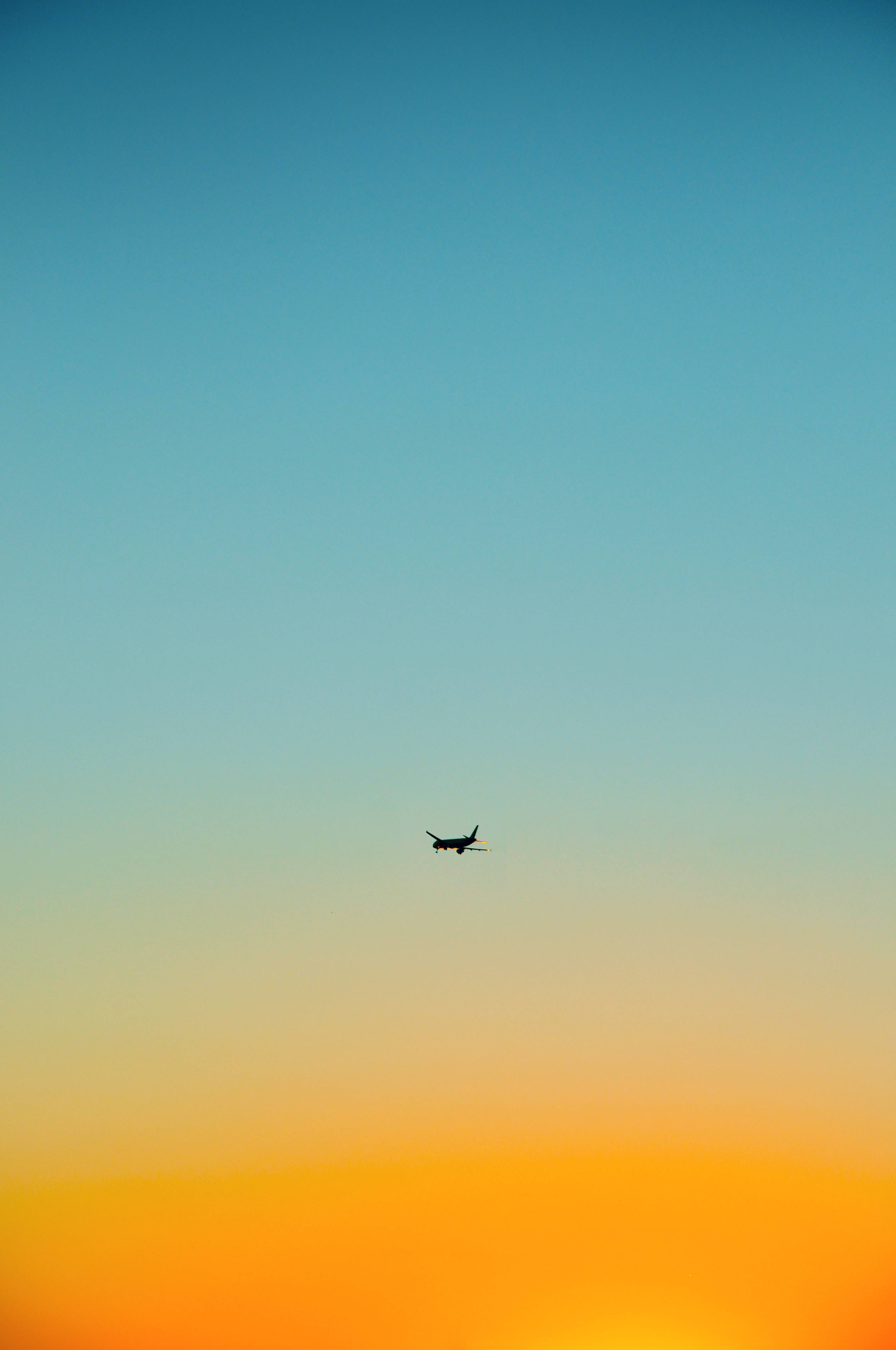 iPhone Travel, airplane silhouette, gradient sky, 4K Phone Wallpaper