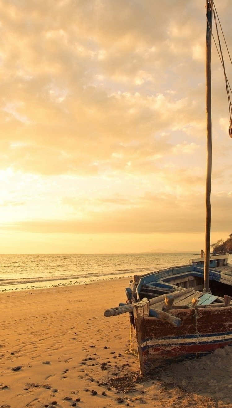 Travel iPhone, fishing boat, golden sand, HD Phone Wallpaper