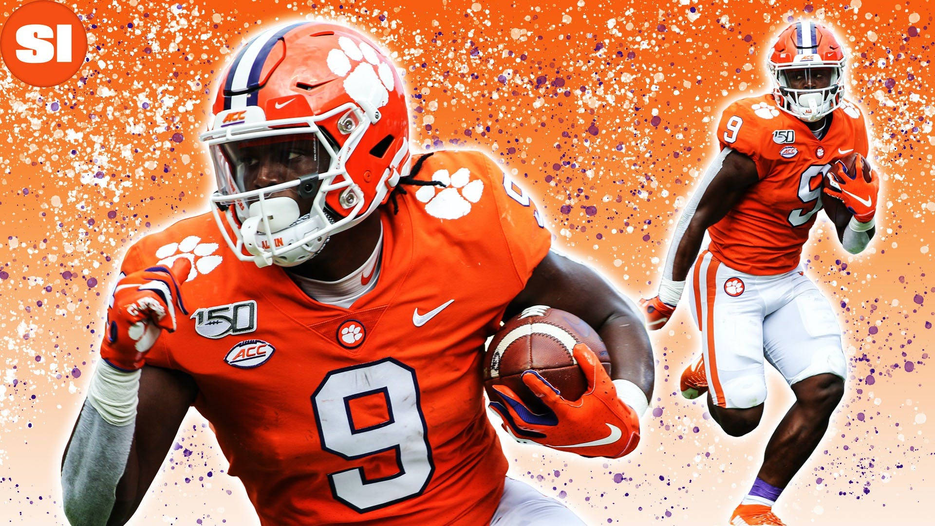 Travis Etienne, orange uniforms, Clemson football players, Full HD Desktop Wallpaper