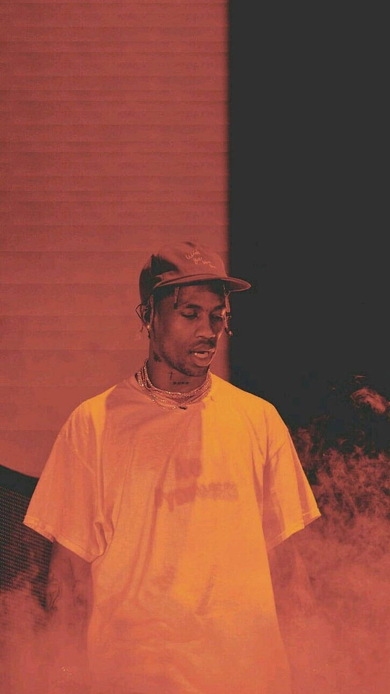 Travis Scott, yellow shirt, smoky red light, HD Phone Wallpaper