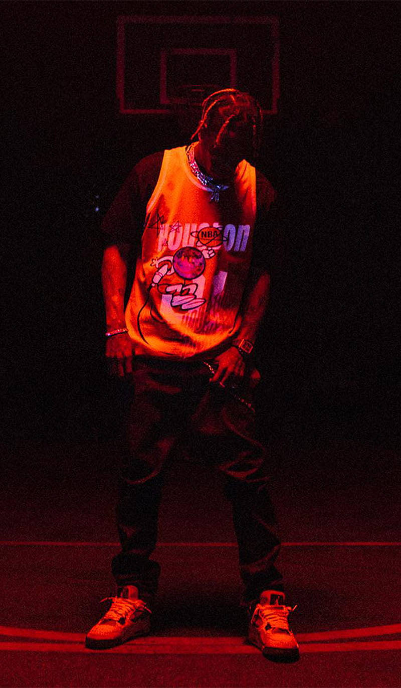 Travis Scott Aesthetic, glowing orange basketball jersey, red light, HD Phone Wallpaper